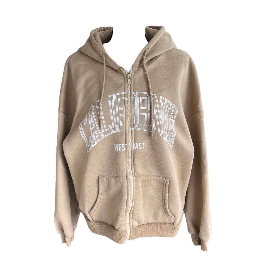 Beige California SHEIN Zip Up Hoodie